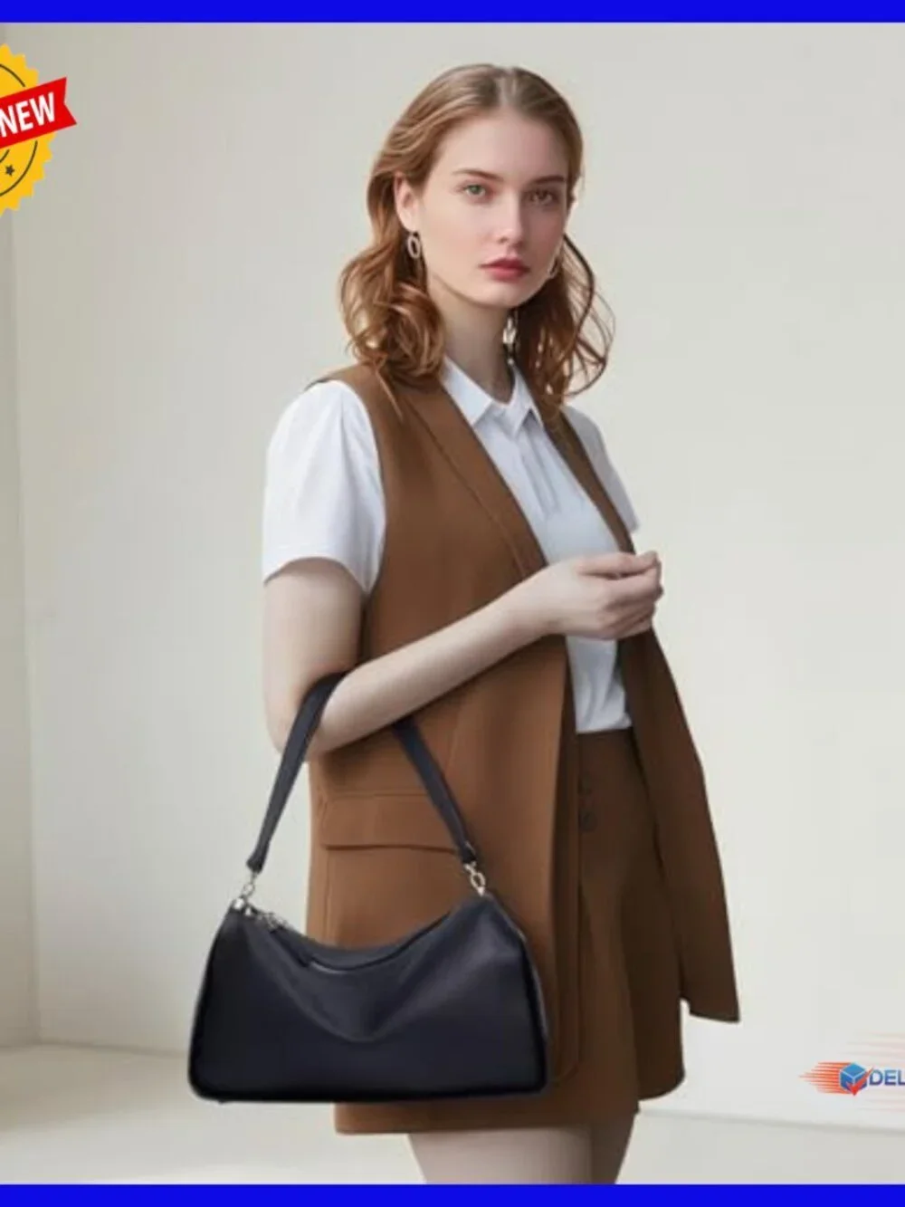 Full-Grain Leather Hobo Crossbody Bag Adjustable Strap Women's Handbag